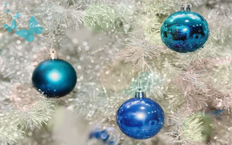 White Christmas Tree with Blue Ornaments